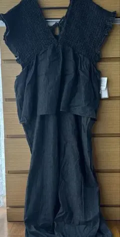 【新品】しまむらデニムペプラムシャーリングサロペット　4L 中黒