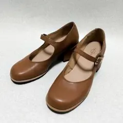 美品　あしながおじさん　レザー パンプス　ストラップ付　22.5cm　ブラウン