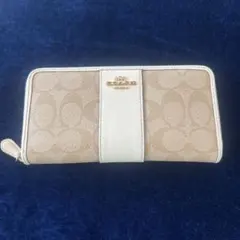 【良品】COACH コーチ シグネチャー ラウンドファスナー 長財布 ホワイト