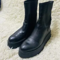 ZARA ザラ 厚底サイドゴア ブーツ レザー ブラック 23.5cm