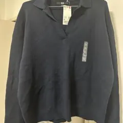 【新品】UNIQLO スムースコットンリラックスポロセーター XL ネイビー