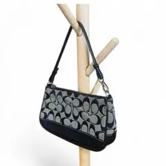 美品＊Coach 6094ミニバッグ ポーチ キャンバス 黒レザー