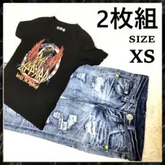 Y2K 平成ギャル VENCE ダメージワイドデニムパンツ XS セットアップのサムネイル