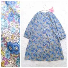 【美品】LIBERTY　チュニックブラウス　2022 長袖　小花柄　総柄　ブルー