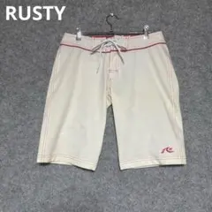 RUSTY サーフパンツ ホワイト ピンクステッチ