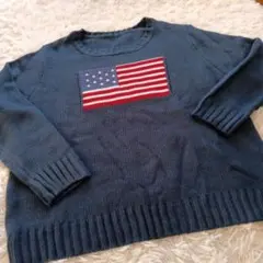 SHEIN 　アメリカ国旗刺繍　 ニット　セーター　 L