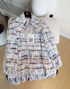 シャネル ジャケット コート CHANEL アイボリー マルチカラー ファンタジ