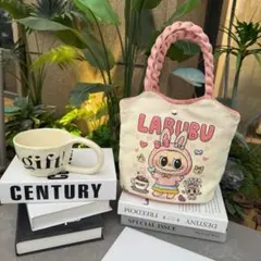 ハンドバッグ トートバック エコバッグ登園通学　通勤用ラブブうさぎ可愛い布ピンク