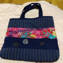 手作りバッグ 紺のストライプ