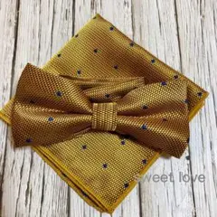 蝶ネクタイ　ポケットチーフ2点セット/メンズ/マスタードゴールド R