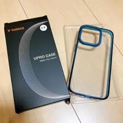 iPhone 15 Pro 用 ケース 強化ガラス 隠しスタンド メタルブルー