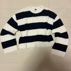 ネイビー白ボーダーニットショート丈