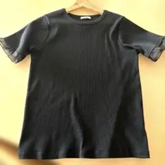しまむら　mysa closet 袖フリル 半袖 リブTシャツ ブラック　LL
