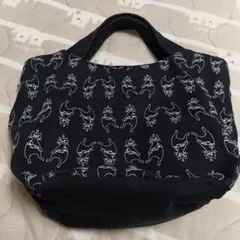 ROOTOTE トートバッグ 猫柄 刺繍風 ブラック