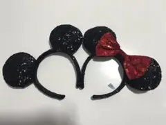 ディズニー　スパンコールカチューシャセット　ミッキー　ミニー