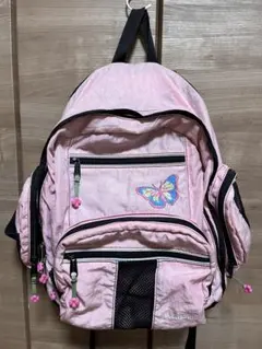 希少90s L.L.Bean ピンクリュック 蝶の刺繍　バックパック　レトロ