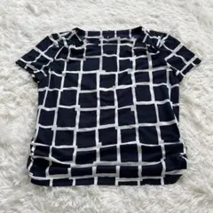 レリアン Leilian カットソー 格子柄 ネイビー × ホワイト 9号 M