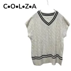 【C.O.L.Z.A 】ケーブル編み Vネック ニットベスト ホワイトM ライン