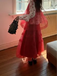 チェック フリル ロングスカート セットアップ ギャルソン フェアリー 森ガール