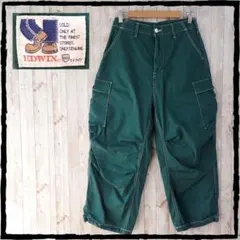 美品 エドウィン EDWIN カーゴパンツ UNE218 グリーン S サイズ