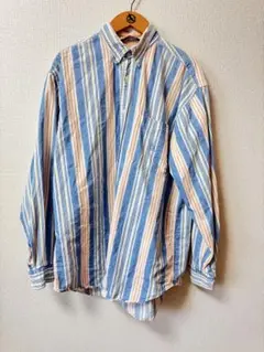 ストライプ長袖シャツ 青 オレンジ