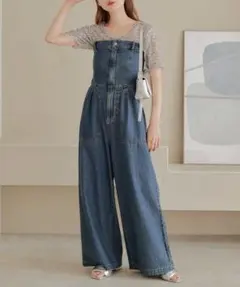 デニムサロペット ワイドパンツ インディゴ　Kastaneのサムネイル