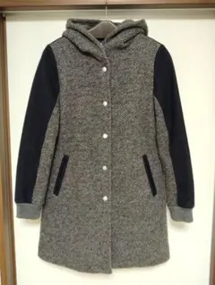 niko and　ニコアンド　フード付きロングコート　バイカラー　スタジャン風