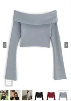 オフショルフレアスリーブテレコトップス[dk1070]