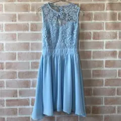 背中空きワンピース ドレス レース 結婚式 キャバ ライトブルー S