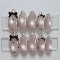 【現品】ネイルチップ 韓国風 マグネット シンプル ドット リボン ガーリー