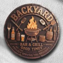 BBQ ZONE BACKYARD バーベキュー 木製看板 アメリカン雑貨
