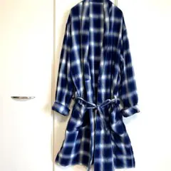 ✅ビームス❤️オンブレチェックシャツガウンコート✨L❤️ブルー系✨アトリエコート調‼️