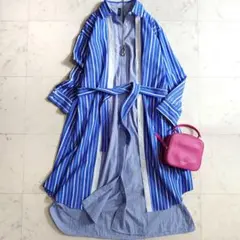 美品 デミルクスビームス ストライプシャツワンピース ベルト付き