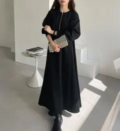 ベルーナ belluna ハーフジップフレアワンピース ブラック XL 大人気