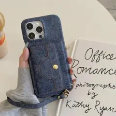 美品！デニム風手帳型iPhoneケース　iPhone14
