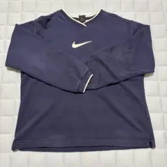 【希少】NIKE ナイキ Vネックスウェットネイビー刺繍 ロゴ ビッグロゴ 古着