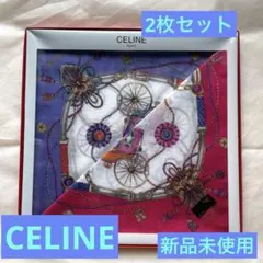 CELINEハンカチ ブルー＊レッド2枚セット　 新品、未使用品