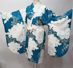 二尺袖着物 単品 仕立て上がり ボヌールセゾン 着物丈はショート丈 青緑色のサムネイル