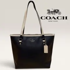 外側極美品 COACH コーチ トートバッグ ネイビー×ホワイト F59855