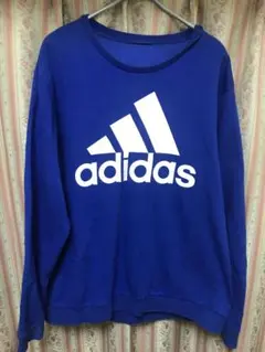 ■adidas トレーナー 青色 ■袖に穴あきあり