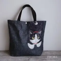 猫ポケットトートバッグ*ハチワレ