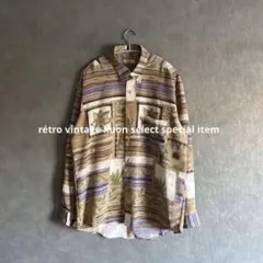 昭和レトロ総柄長袖シャツ　レトロブラウス　総柄ブラウス　昭和レトロコーデ　古着