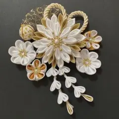 つまみ細工　髪飾り　キラキラ　白金　10点セット　成人式　結婚式