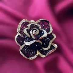 ブローチ 薔薇 黒 ゴールド スワロフスキー 立体 2WAY 入学式 卒業式