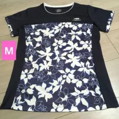 TIGORA　スポーツ　ヨガ　ジム　Tシャツ　半袖　花柄　紺　М