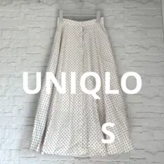 UNIQLO 白 黒ドット柄 フレアスカート S ホワイト