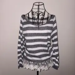オフショルダー グレー　ストライプ　平成ギャル　00s グランジ　姫カジ