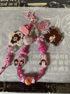 ハンドメイド ビーズストラップ ピンク