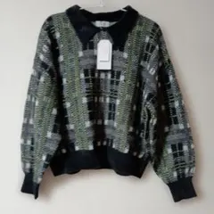 新品タグ付き　Avail　アベイル　襟付き　ニット　トップス　チェック柄　L　紺