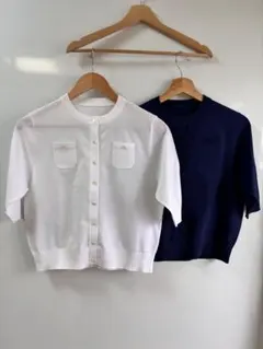 【CABaN】　ファインポリエステル ハーフスリーブポケットカーディガンネイビー